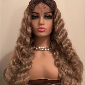 CRIMPED ROMANCE CURLS GOLDEN BLONDE OMBRE WITH DARK ROOTS TRENDY WIG